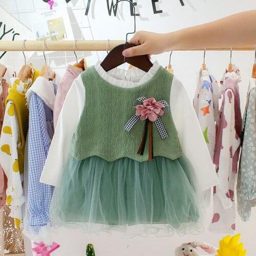 Autumn Baby Dress Long Sleeve Infant Dress Toddler Girls Princess Dresses Flower Mesh Dress Baby Girls Clothing 6-24M