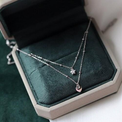 925 Sterling Silver Chain Necklace Exquisite Zircon Small Pentagram Pendant Clavicle Necklace Wedding Jewelry Anniversary Gift