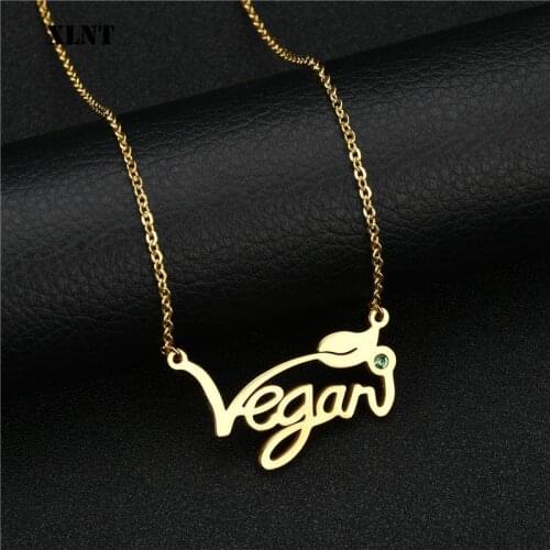 XLNT Silver Gold Rose Vegan Necklace Letters Vegan Pendant Vegetarian Choker Vegan Jewelry Gift for Vegetarian People