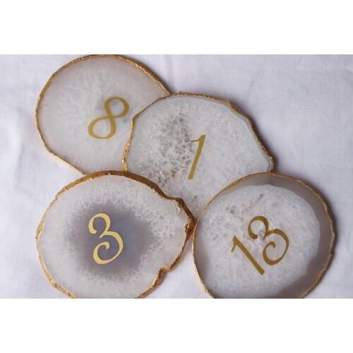Personalized Wedding Table Numbers with Gold Vinyl Wedding Decor Agate Look Table Numbers Modern Wedding Table Decor Coasters