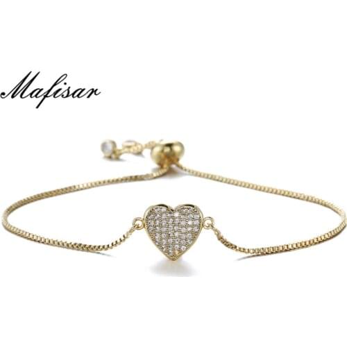 Mafisar Romantic CZ Stone Paved Love Heart Bracelet For Women Lovers Adjustable Copper Chain Bracelt Lucky Birthday Gift