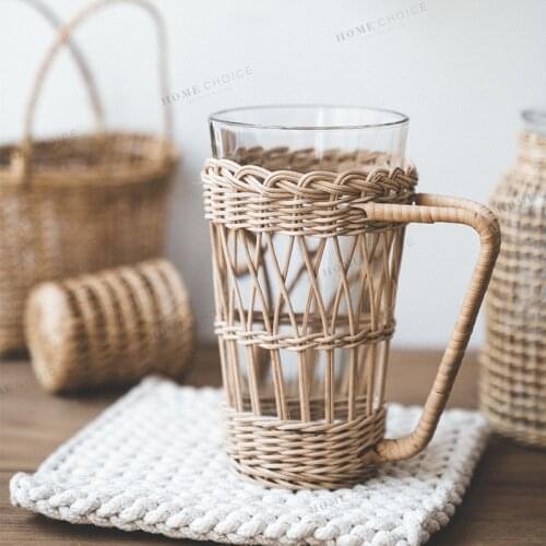 Handmade rattan woven Korean retro Creative Cup woven kettle hand delivered glass cup coffee mug