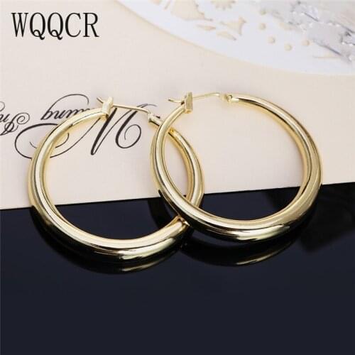 WQQCR 35MM Smooth large ersonality Super Big Circles Hoop Earrings For Women Fashion Gold Jewelry Bijoux Trendy Statement