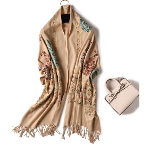 2020 luxury brand cashmere women scarf winter warm embroidery shawls and wraps wool pashmina long female foulard thicken blanket