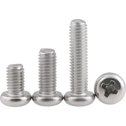 50Pcs M3 Carbon Steel Nickel Plated Phillips Screws Cross Recessed Round Head Screws Bolts Fasteners High Quality