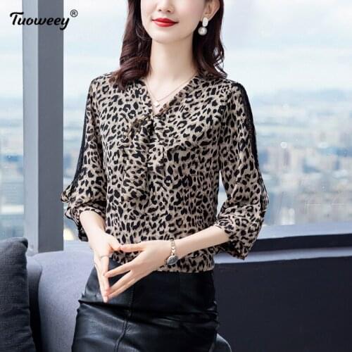 Fashion leopard half sleeve Chiffon Blouse Shirt Loose Buttons Tops Casual Summer Ladies Female short Sleeve Blusas Pullover