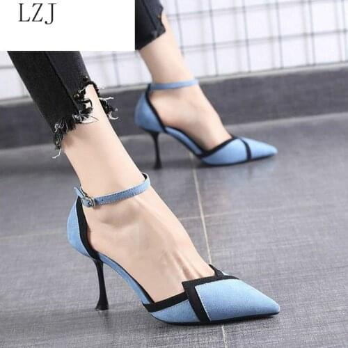 2021 early spring new color matching fashion sandals women Korean version of pointed high-heeled buckle womens singles shoes