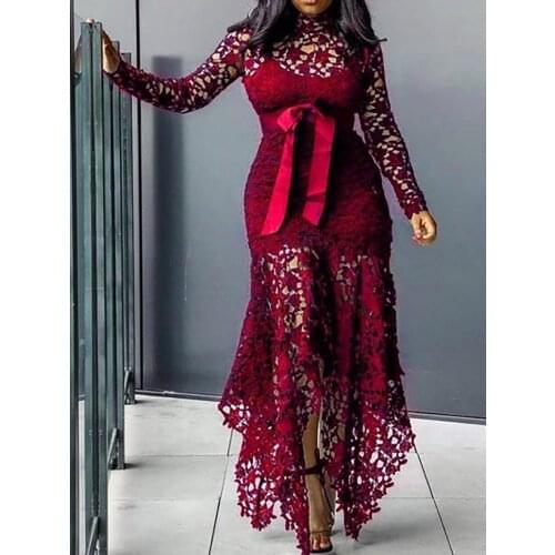 Classic Style Party Sexy Lace Long Dress Plus Big Size Large M-XXXL 5XL Women Mesh Hollow African Maxi Dress Ladies