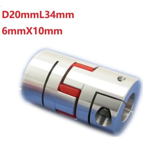 1pcs 6x10 D20L34 6mm to 10mm Aluminium Shaft Plum Coupling Motor Connector Flexible shaft CNC Parts