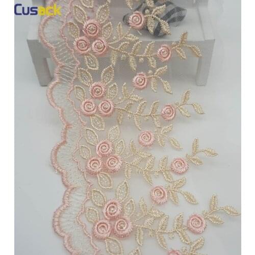 1 yard 10 cm Mesh Pink Embroidery Flower Lace Ribbon Trims Dress Trimmings Applique DIY Crafts Sewing Trim Net Cloth Lace Fabric