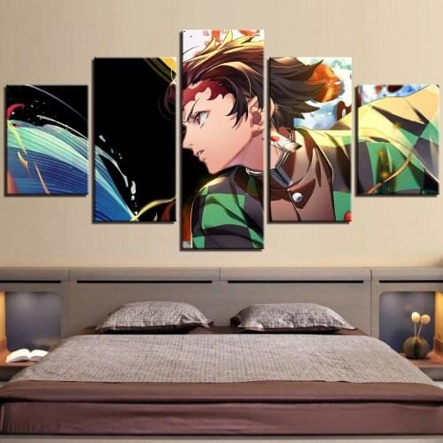 5 Piece Decorative Painting Poster New Fashion Office Home Mural Poster Demon Slayer Kimetsu No Yaiba Anime Painting Wholesale