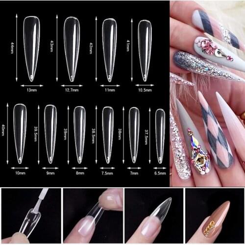 500 Pcs/bag Extra Long Stiletto Nail Tips XXl Sharp False Nail Tips 10 Sizes Acrylic Fake Nails DIY Nail Manicure Salon Tools
