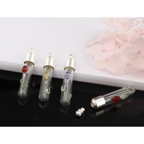 6PCS SCREW CAP Rose tube glass vial pendant MINI perfume essential oil glass bottle name on rice art necklace jewelry