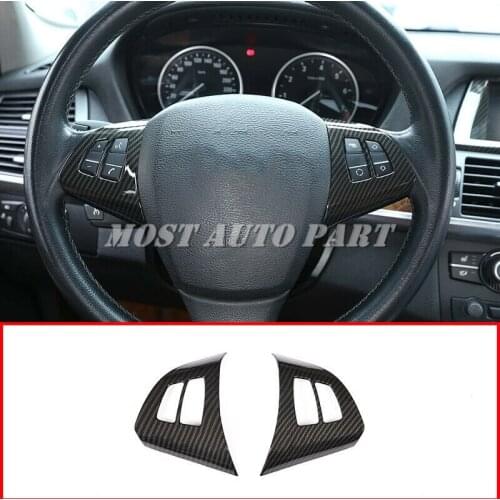 ABS Plastic Silver Carbon Fiber Look Interior Car Steering Wheel Button Decorative Frame Trim For BMW X5 E70 2008-2013 2pcs