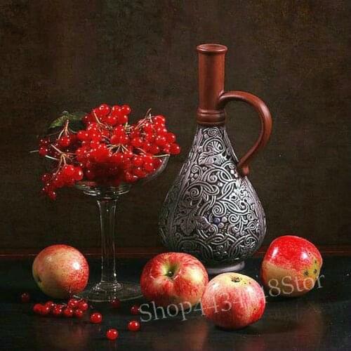 MHD 5d diy diamond painting fruit apple pattern full square / round rhinestone 3d diamond embroidery home decoration kit