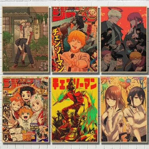 Anime Chainsaw Man Kraft Paper Posters Retro High Quality Painting For Home Decor living wall Room Bar Bedside Background