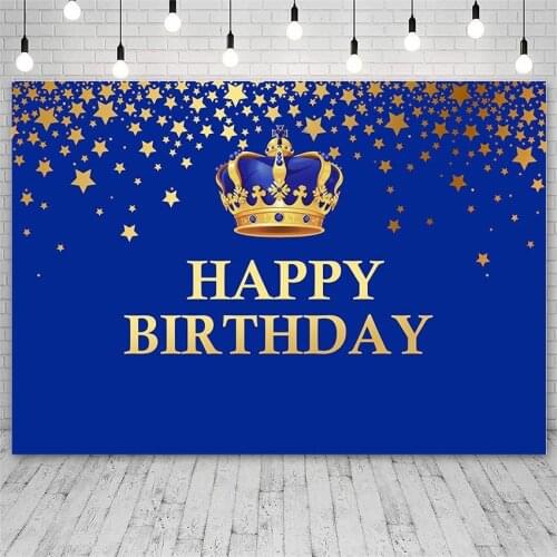 Avezano Backdrops Happy Birthday Crown Stars Royal Blue Children Photography Backgrounds Photo Studio Photozone Photocall Decor