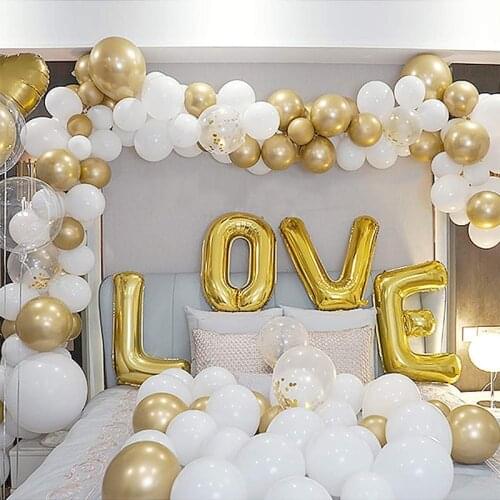 DIY White and Gold Confetti Balloons Arch/Garland Kit for Wedding Party Decoration Baby Shower Wedding Anniversary Party Decor