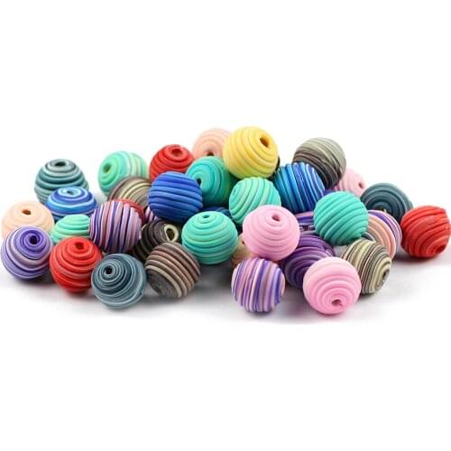 WLYeeS Eco-Friendly 10Pcs Round Polymer Clay Beads Thread Mixed color Loose Spacer beads for Jewelry Bracelet Earring Making DIY