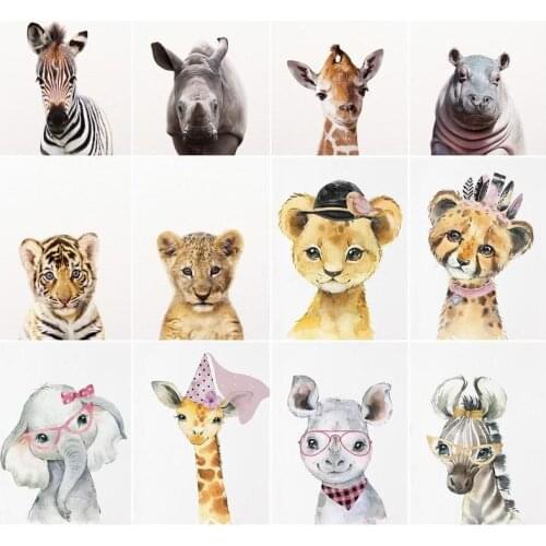 GATYZTORY Oil Painting Giraffe Lion Animal Drawing On Canvas HandPainted Art DIY Paint Coloring By Number Hippo Kits Home Decora