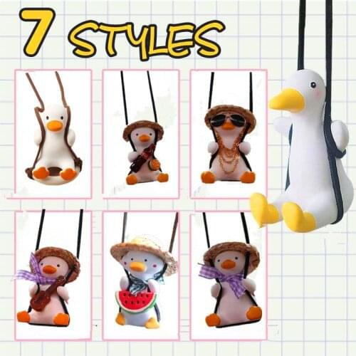 Gypsum Cute Anime Car Accessorie Swing Duck Pendant Auto Rearview Mirror Ornaments Birthday Gift Auto Decoraction Car Fragrance