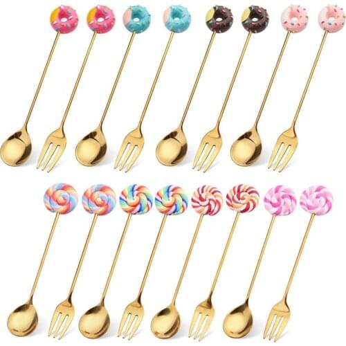 Candy Small Mini Stainless Steel Doughnut Donuts Coffee Spoon Fruit Fork Stirring Spoon Teaspoon Dessert Tea Spoon Tableware