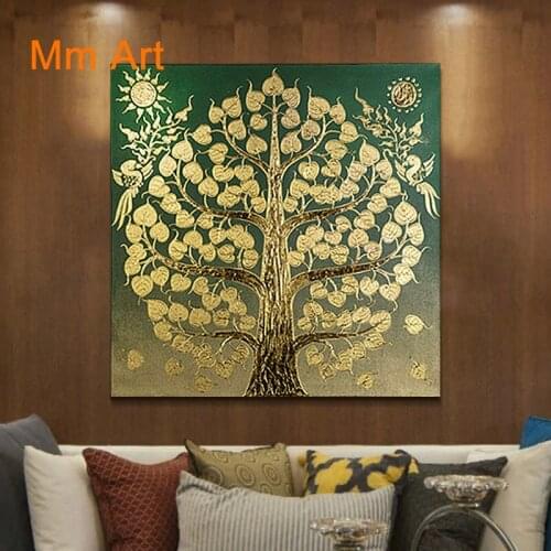 Yili Southeast Asia Thai Style Gold Foil Painting Handmade Painting Hanging Painting Fortune Bodhi Tree Decorative Painting
