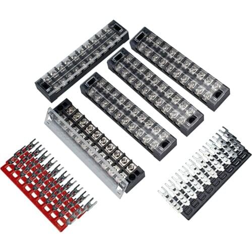 5pcs Terminal Block 10 Positions 25A Dual Row Screw Terminals Strip + 10 Positions Pre-Insulated Terminal Barrier Jumper Strips