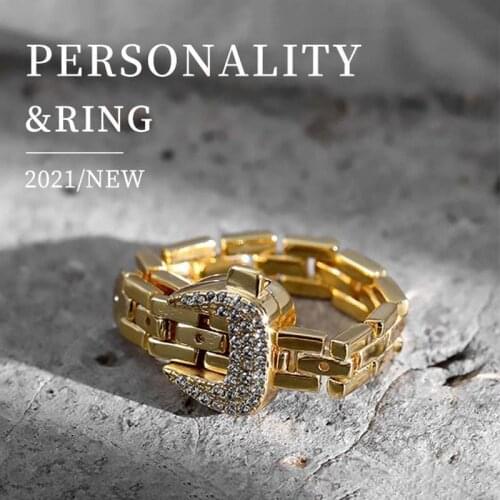 Sterling Silver Strap Buckle Ring Christmas Gift Soft Chain Ring Exaggerate Design Silver Soft Chain Crystal Strap Open Rings