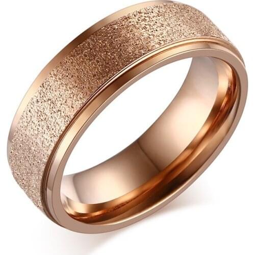 ZORCVENS High quality Fashion Simple Scrub Stainless Steel Women 's Rings 6mm Width Rose Gold Color Finger Gift For Girl Jewelry