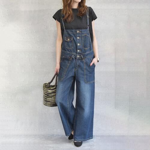 Women Denim Jumpsuit Plain Casual Ladies Fashion Loose Mid Waist All-in-one Female Wide Leg Pants Summer Spring Hot Trousers