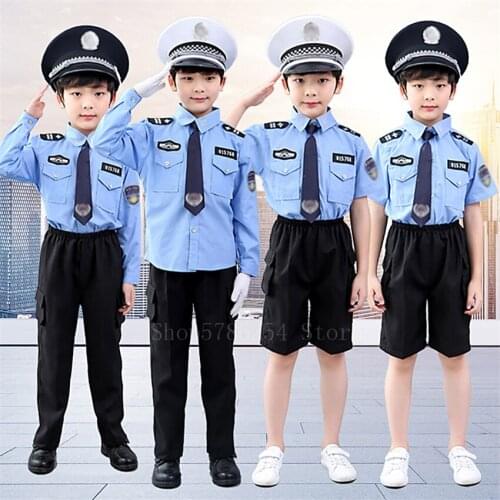 Boys Girls Halloween Policeman Cosplay Costume Fancy Party Carnival Children Traffic Police Uniforms Stage Performance Wear
