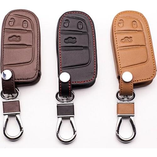 Leather Car key cover for Dodge JCUV dart journey For Fiat for Jeep wrangler Cherokee compass longitude Patriot Chrysler 300c