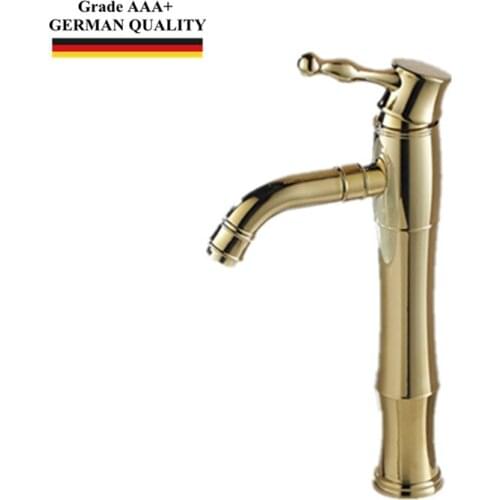 Temkunes Bathroom Faucets Wash Basin High Arch Gold Polished Brass Tap Single Handle Deck Mounted Mixer torneiras banheiro