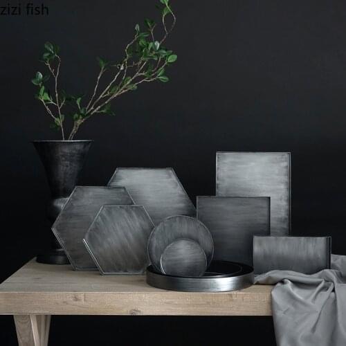 Round Whole Metal Pan Plate Fruit Dishes Saucer Tea Tray Dessert Dinner Bread Dessert Metal Plates Restaurant Trays Popular Kit