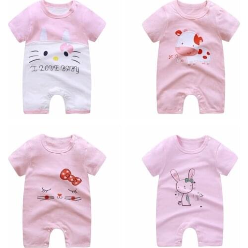 Newborn Baby Summer Short Sleeved Rompers 100% Cotton Baby Girls Cartoon Jumpsuit Baby Boys Climbing Suit Infant Clothes