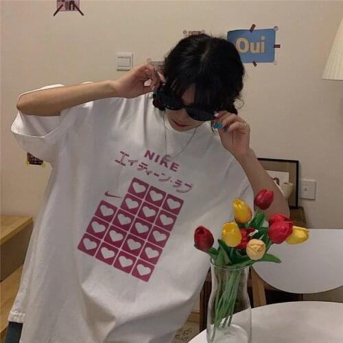 Harajuku Lovely Girls Woman T Shirt Womens Casual White CartoonT-shirt Shirt Oversized T Shirt Cute Summer Tops for Women