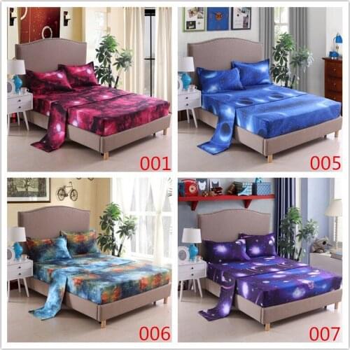 3D Galaxy Fitted Sheet Mattress Cover Elastic Outer Space Bed Flat Sheets Pillowcase Star Bedding Sets Anti-dust Bedspreads