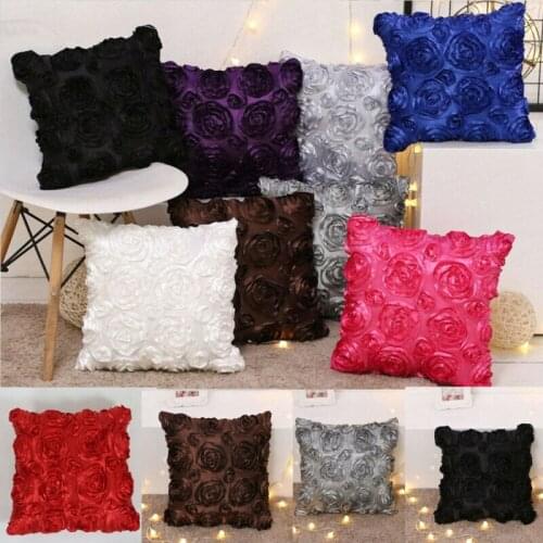 3D Rose Flower Pillow Case Satin Sofa Waist Throw Cushion Cover Pillow Case Bedding Home Decor