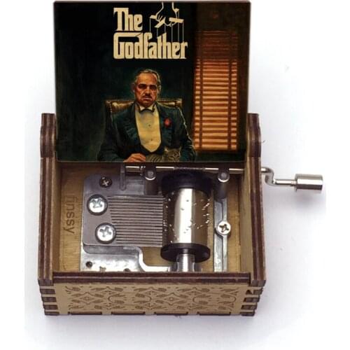 New Arrival Figure Print Wooden Hand The Godfather Music Box Christmas Birthday Gift Party Casket Anonymity Decoration
