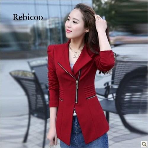 New Fashion Women Solid Zipper Blazers Long Sleeve Slim Small Leisure Suit Jacket Female Brand Women Blazers 3Colors S-XXL