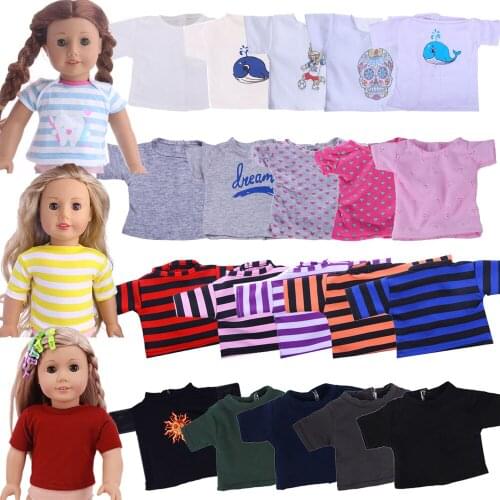 Cartoon 2Pics Hot T-shirt Fit 18 Inch American & 43cm Newborn Baby Doll Clothes Accessories,Girls Toys,Generation,Birthday Gift