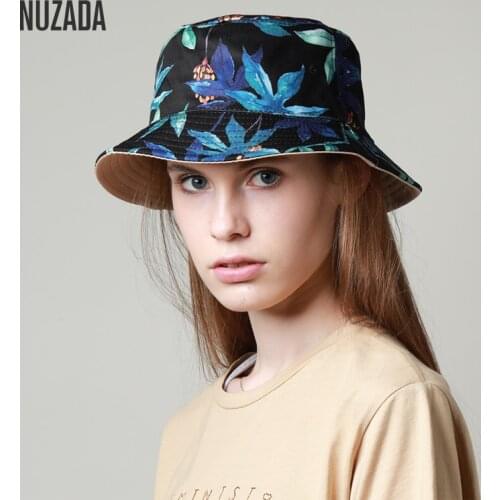 NUZADA Print Bucket Hat Summer Hats For Women Fisherman Hat Cotton Foldable Female Sunscreen Shade Caps Double Sided Can Be Worn