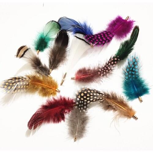 Natural ostrich Pheasant Feather Pendant Handmade Gold Cap Beads Arts Crafts DIY Chain Curtain Drop Earring Tassel Jewelry Part