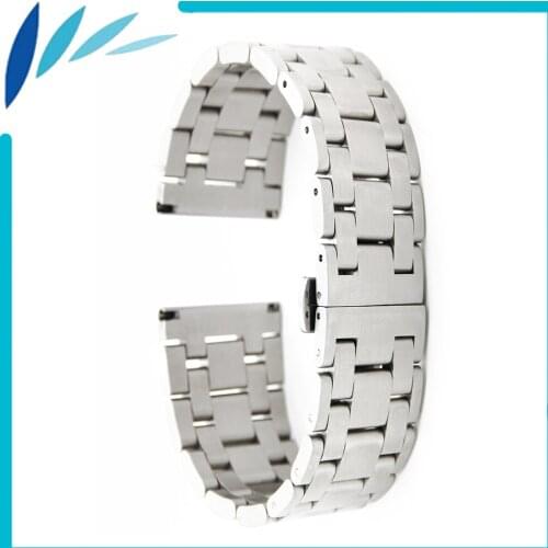 Stainless Steel Watch Band 26mm 28mm for Armani Butterfly Clasp Strap Wrist Loop Belt Bracelet Silver + Spring Bar + Tool
