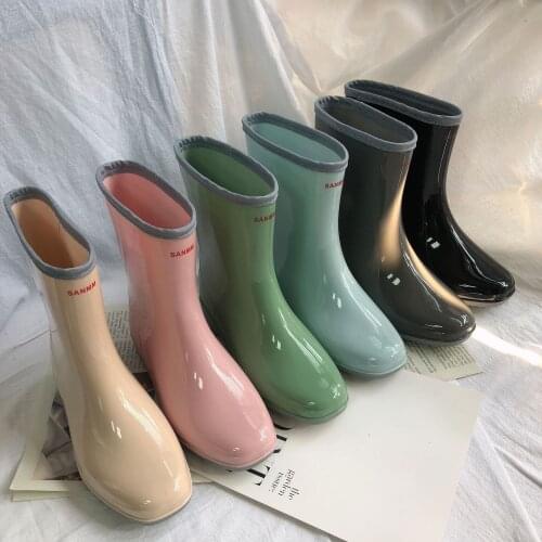Mid Tube Women Rain Boots Platform Silicone Shoes Fashion Jelly Pvc Color Rain Shoes 2021 Slip on Waterproof Work Boots Ladies