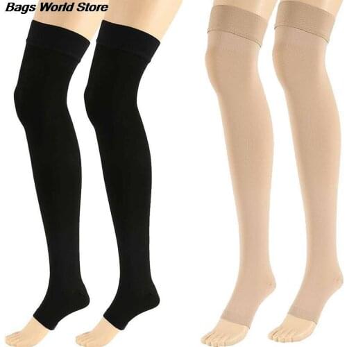 Open Toe Knee-High Medical Compression Stockings Varicose Veins Stocking Compression Brace Wrap Shaping for Women Men 18-21mm