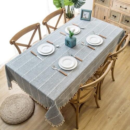 Nordic Stripe Waterproof Tablecloth With Tassel Rectangular Dining Table Cover Coffee Tea Lace Table Cloth