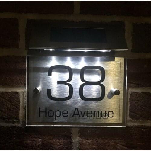 Changeable House Number Outdoor LED Solar Light Door Plate Home Address with Letters Waterproof Doorplate House Sign Door Number