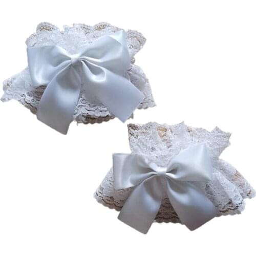 Dark Gothic Lolita Wrist Cuffs Sweet Satin Bow Ruffles Floral Lace Tulle Bracelet Wristband Japanese Anime Maid Cosplay Costume